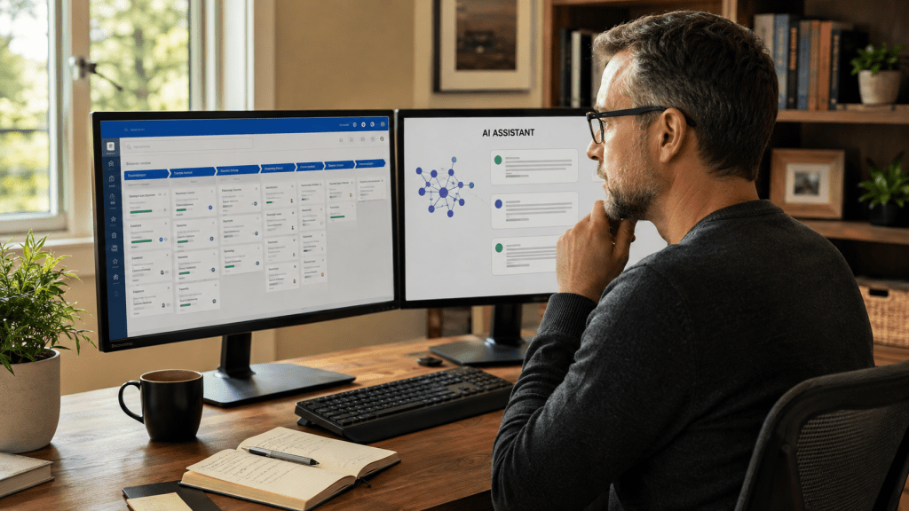 Salesforce consultant comparing a CRM pipeline with an AI assistant